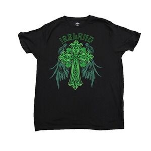 Ireland Shirt Mens Large Black Celtic Cross Shamrock St Patricks Day Wings Soft